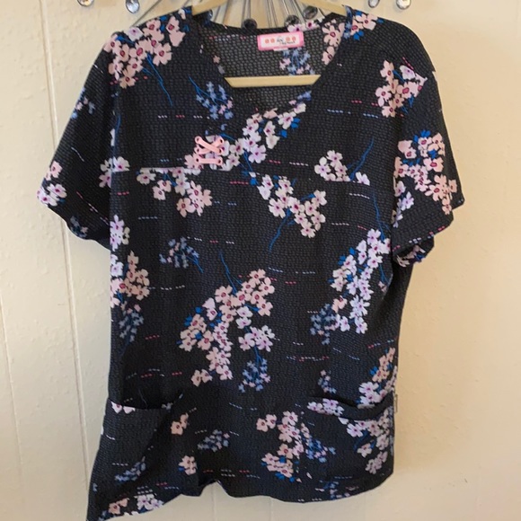 Koi cherry blossom scrub top previously worn